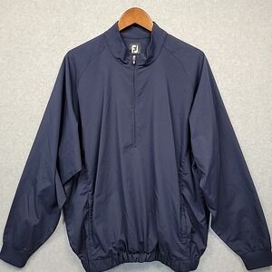 Foot Joy FJ Navy Blue Half Zip Pullover Windbreaker Jacket Zip Pocket Mens Sz L